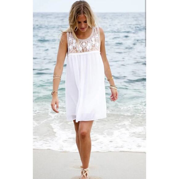 Show Me Your Mumu Baskin White Mini‎ Dress Romantic Beach Lace Wedding Sz Small - Picture 1 of 5